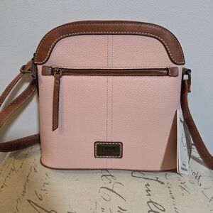 NWT B.O.C. Crossbody Bag w/Power Bank Leather Brown/Pink Adjustable Strap
